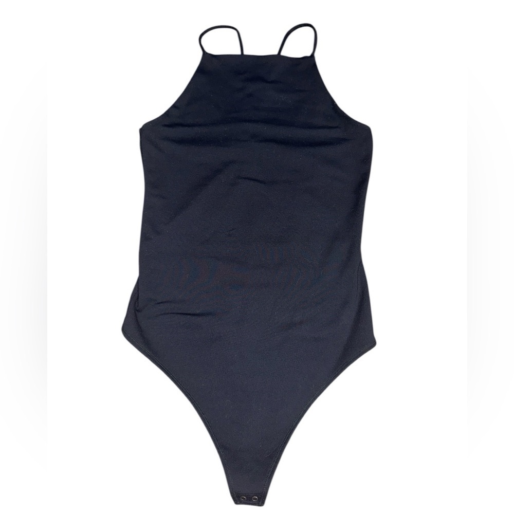Abercrombie & Fitch Soft AF Black Bodysuit Medium High Neck Thong Basic